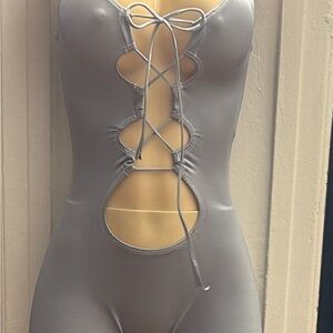NY Collection Gray Lace-Up Bodysuit